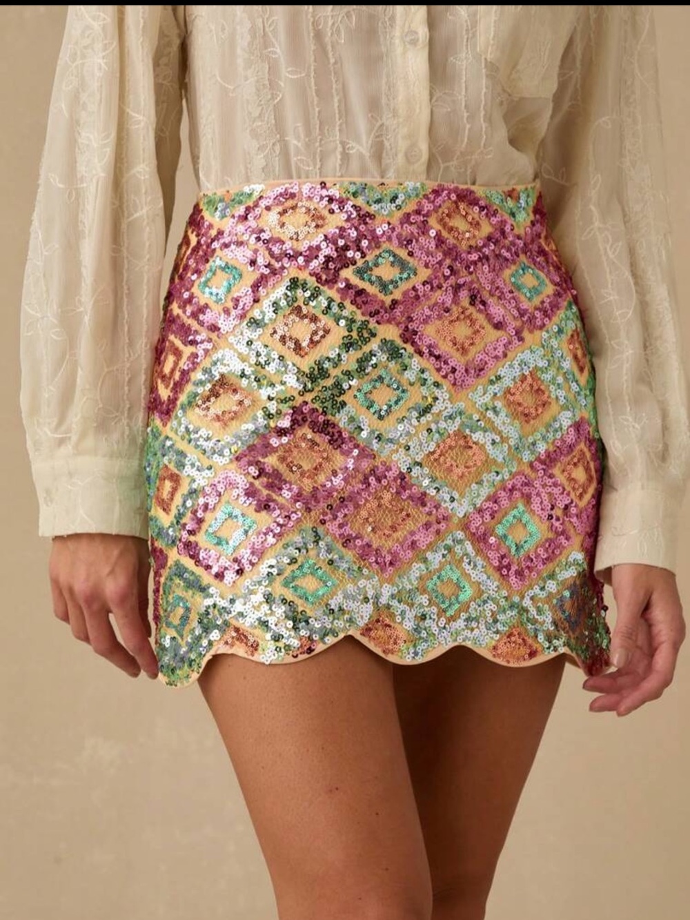 SHEIN Multicolor Sequin Diamond-Print Mini Skirt